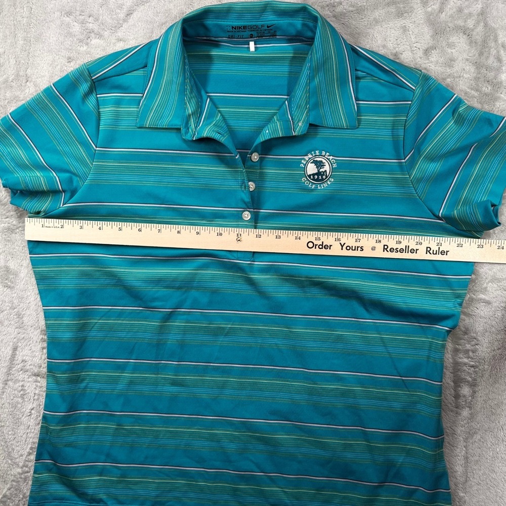 Nike Golf Pebble Beach Dri-FIT Polo Shirt Womens XL Teal Striped 358933-497 - Picture 3 of 10